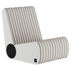 Modern Outdoor Folding Sun Lounge Chair Beige White Stripes & Golden Details