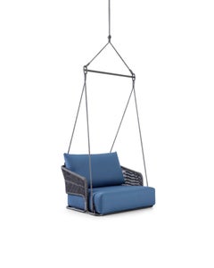Modern Outdoor Hanging Chair with Cushion, Patio Swing Chair, Blue