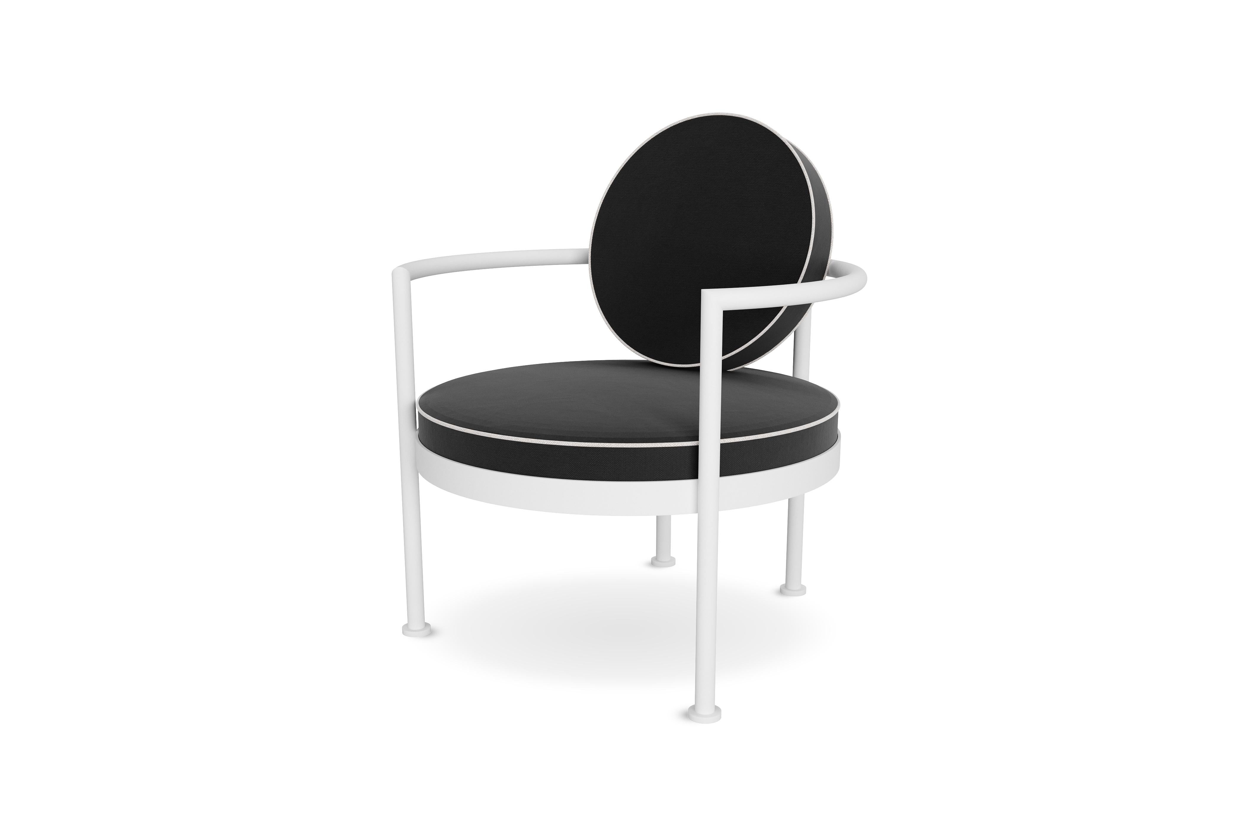 Loungesessel für den Außenbereich aus schwarzem Edelstahl mit schwarzem, wasserabweisendem Stoff (Moderne) im Angebot