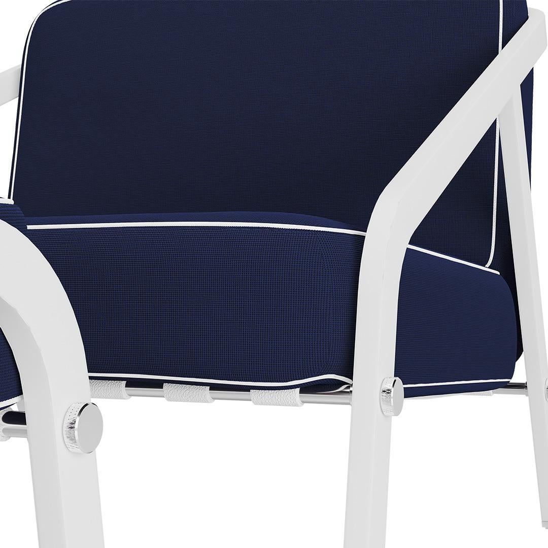 Navy Blue Outdoor Lounge Ribbon Chair with Leather Straps In New Condition For Sale In Santo Tirso, PT