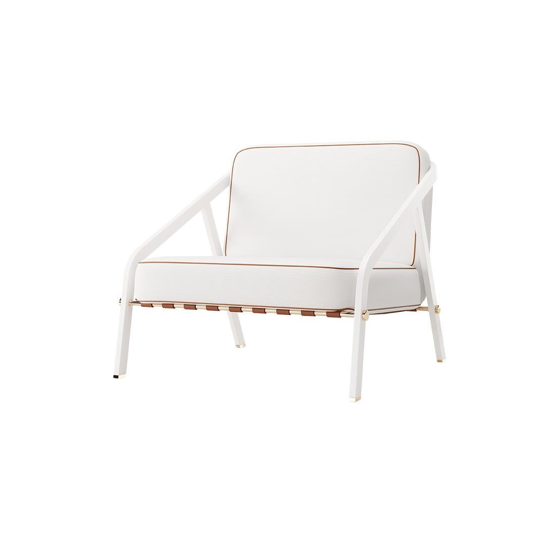 XXIe siècle et contemporain Fauteuil de patio avec sangles en cuir blanc lisse en vente