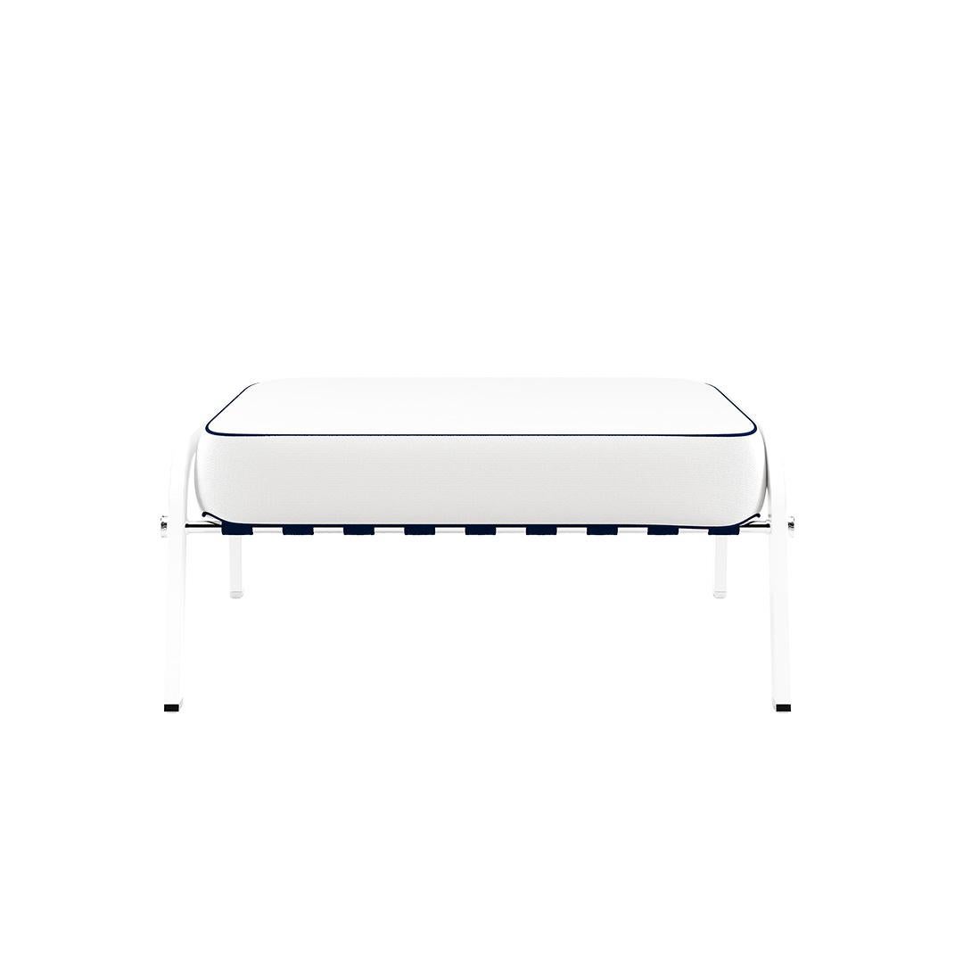 Portuguese Modern Outdoor Ottoman in Navy Blue with White Stainless Steel Base For Sale