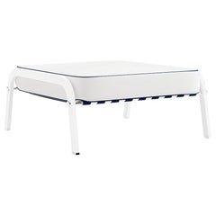 Modern Navy Blue Outdoor Ottoman with White Stainless Steel