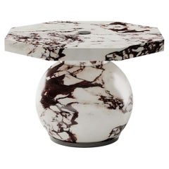 Modern Outdoor Pollock Sphere Side Table Parasol Base Polished Calacatta Marble