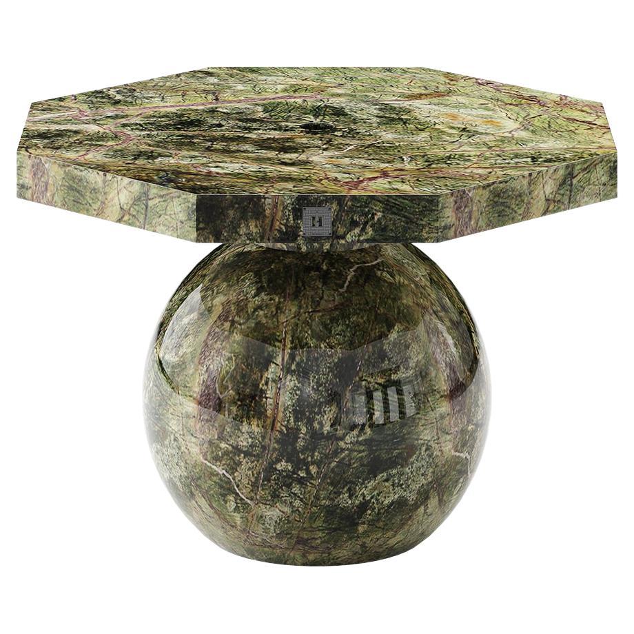Modern Outdoor Pollock Sphere Side Table Parasol Base Polished Green Marble For Sale