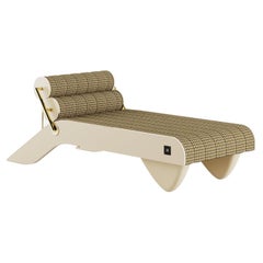 Modern Outdoor Reclining Daybed Sun Lounger Beige & Upholstered in Fern Pattern