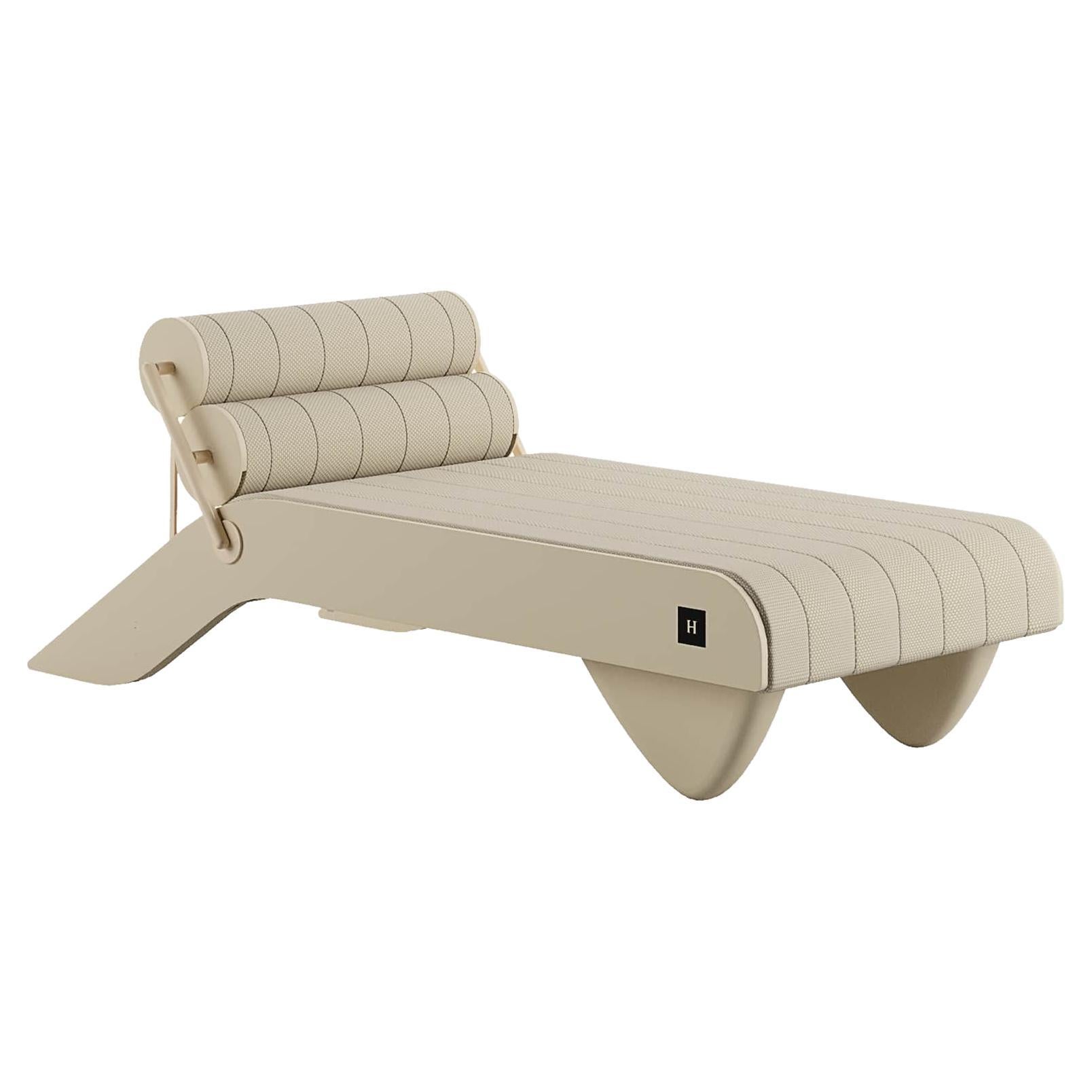 Modern Outdoor Reclining Daybed Sun Lounger Upholstered Beige Stripes For Sale