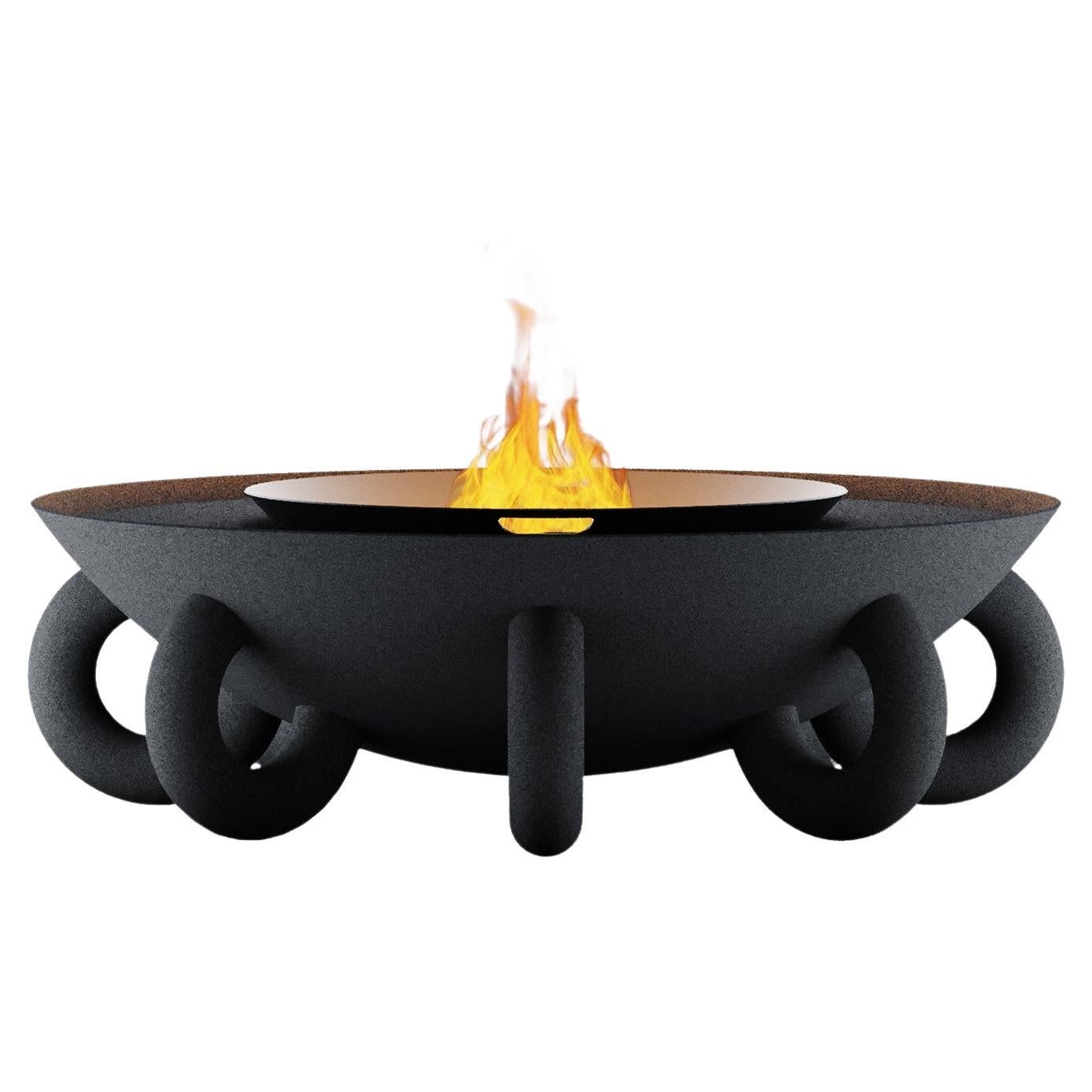 Modern Outdoor Round  Fire Pit Black Textured Stainless Steel For Sale