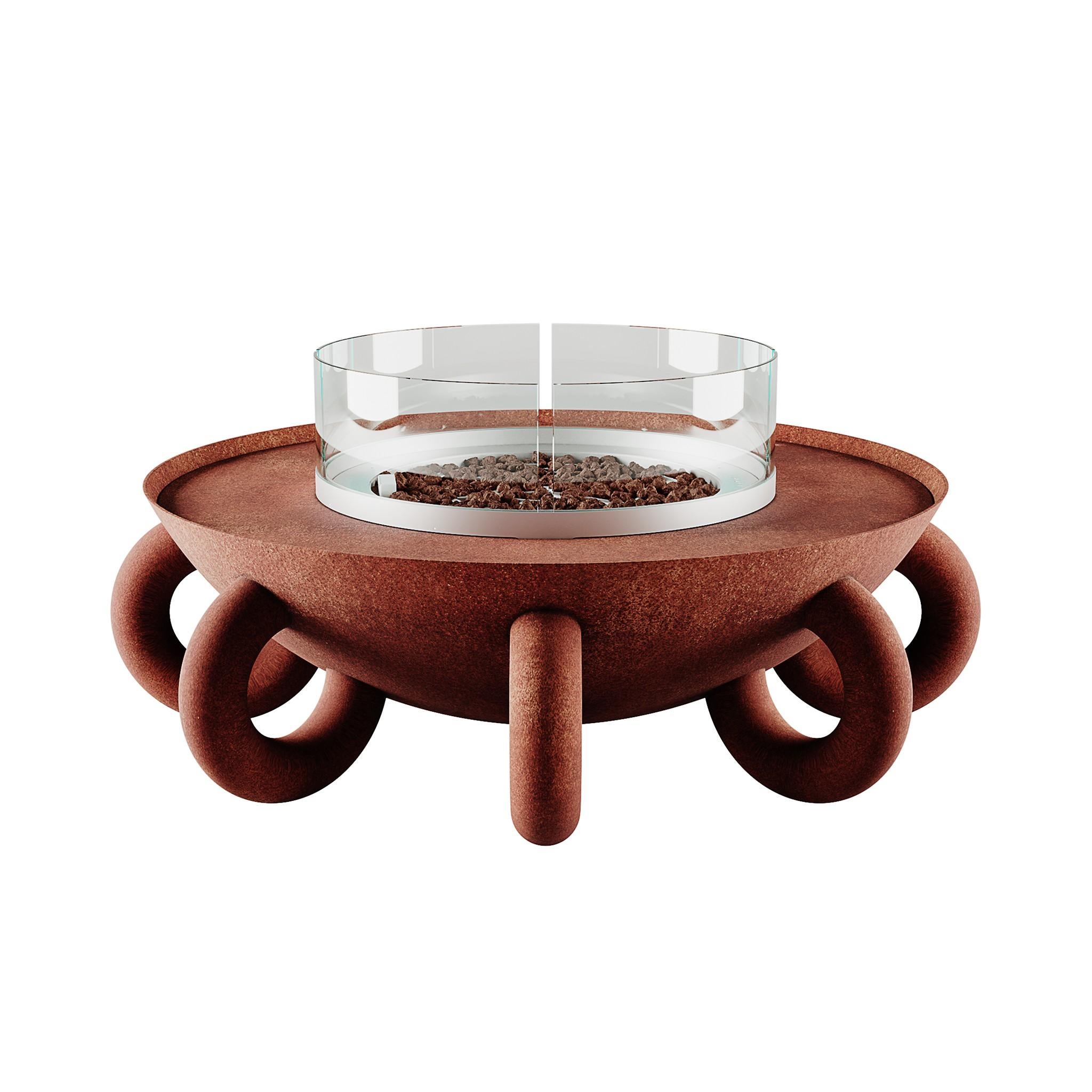 Modern Outdoor Round Fire Pit Red Textured Stainless Steel In New Condition For Sale In Porto, PT