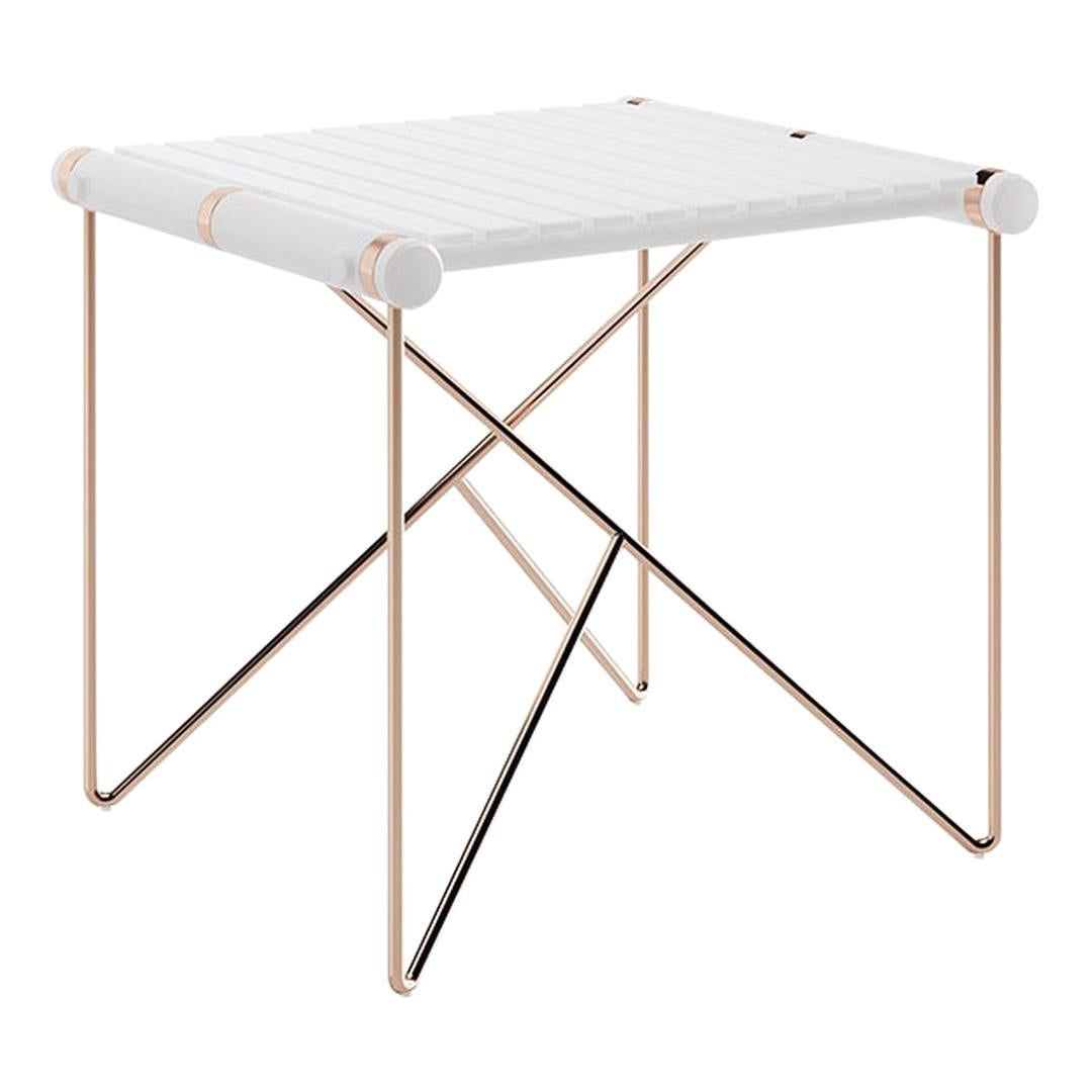 Table d'appoint d'extérieur avec plateau laqué blanc