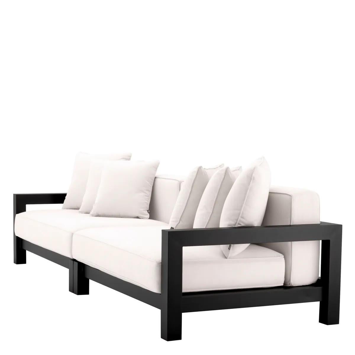 Français Canapé d'extérieur moderne, finition noire, tissu Sunbrella. en vente