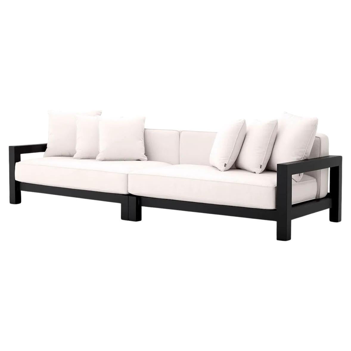 Canapé d'extérieur moderne, finition noire, tissu Sunbrella. en vente