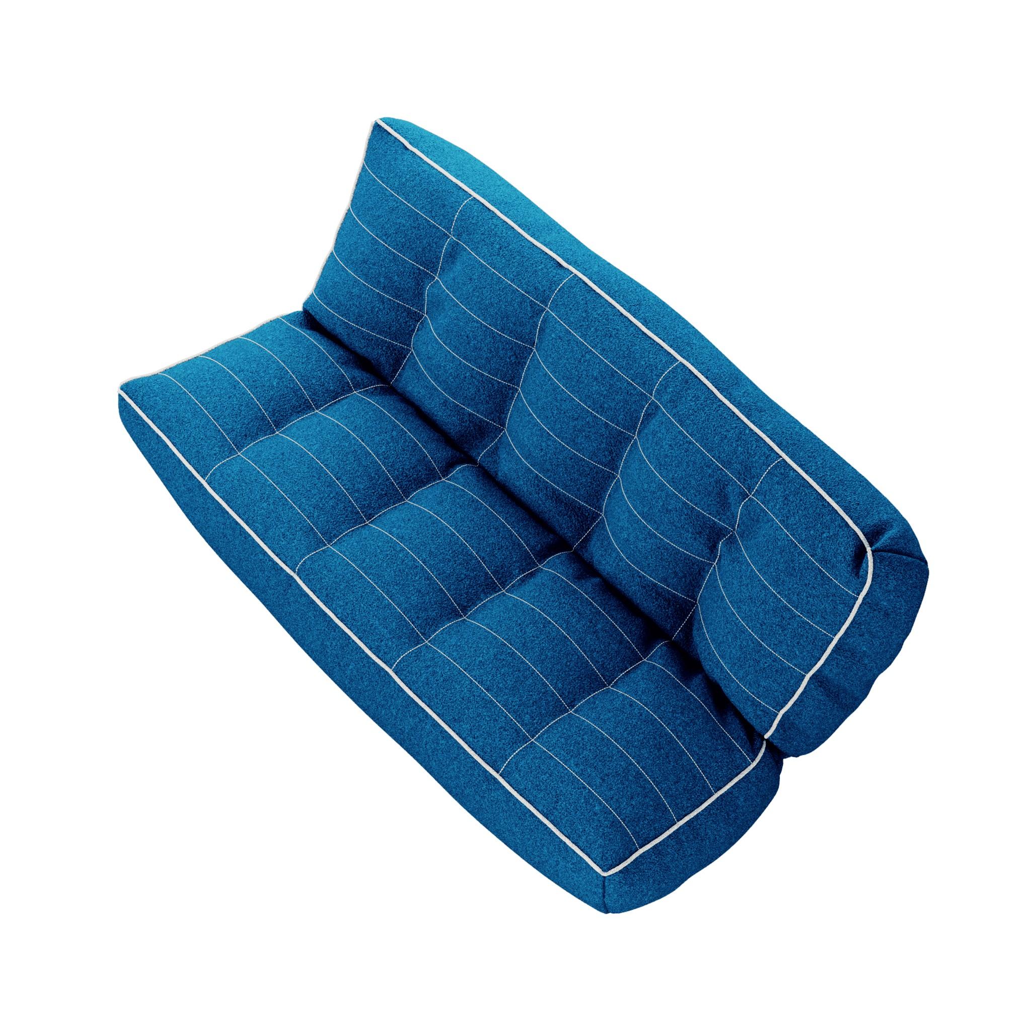 Portuguese Modern Outdoor Sofa Folding Daybed Upholstered Blue Bouclé White Details For Sale