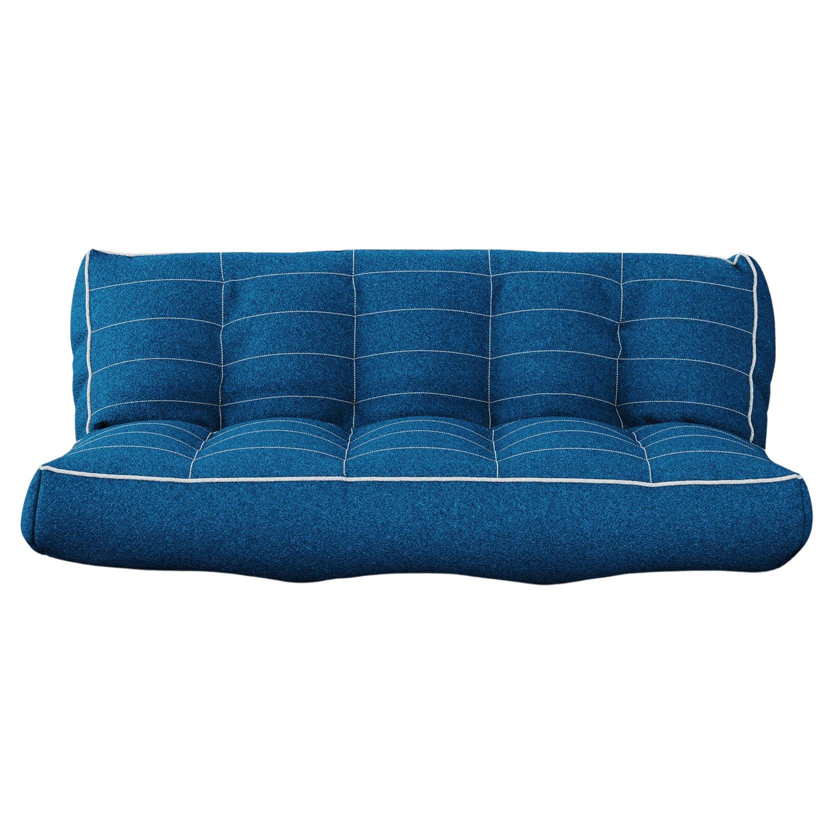 Modern Outdoor Sofa Folding Daybed Upholstered Blue Bouclé White Details For Sale