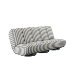 Modern Outdoor Sofa Folding Daybed Upholstered in Outdoor Blue Striped Fabric