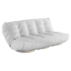 Modern Outdoor Sofa Folding White Daybed Upholstered in Sand Outdoor Fabric