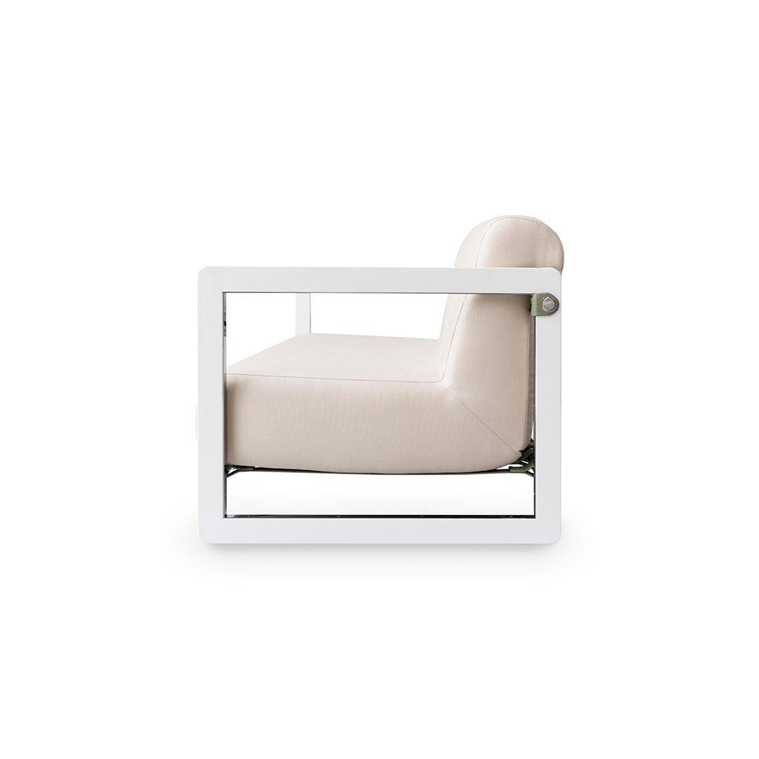 Contemporary Modern Outdoor Sofa in White Stainless Steel and Polished Nickel Details For Sale
