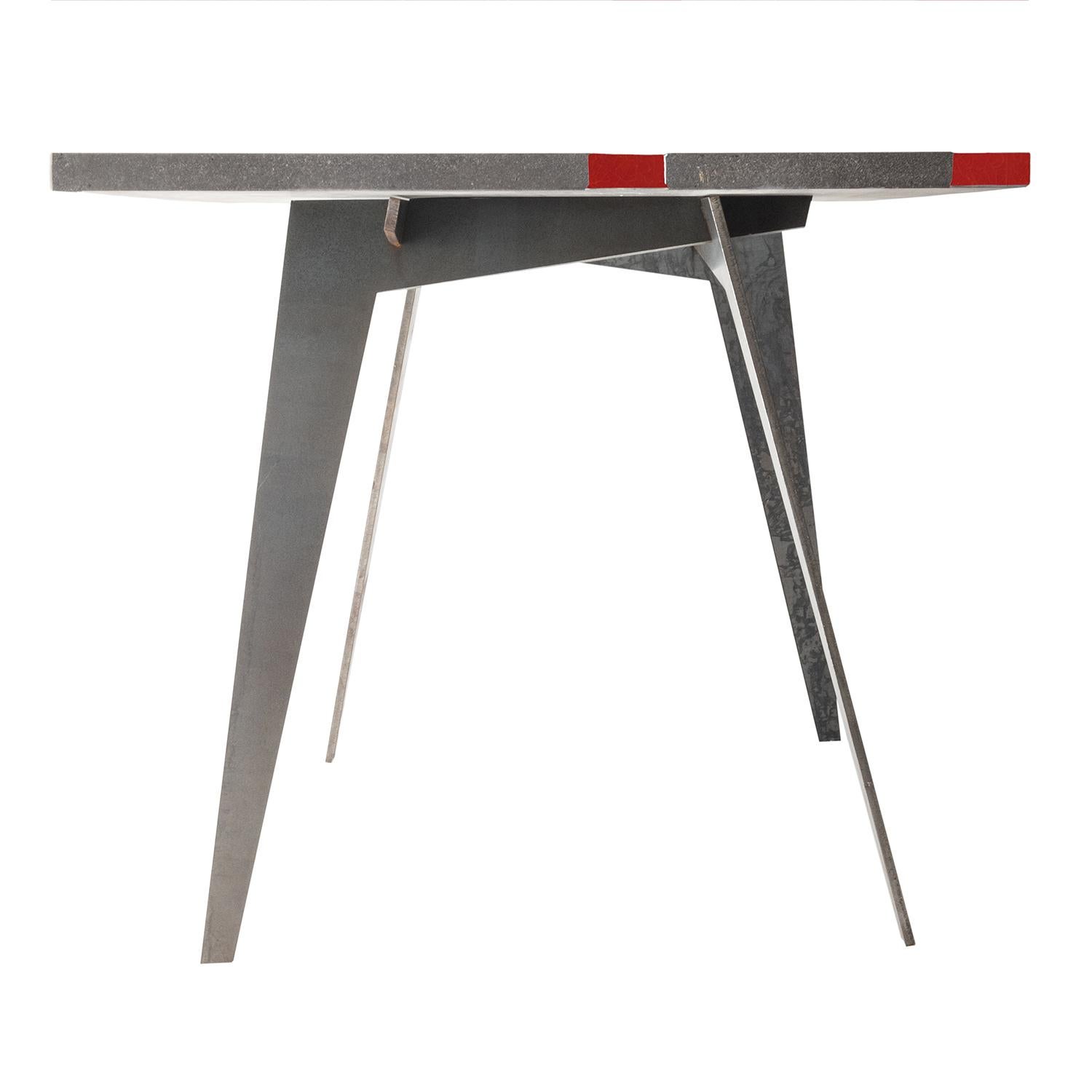 Italian Modern Outdoor Square Table in Lava Stone and Steel, Venturae v1 red, Filodifumo For Sale