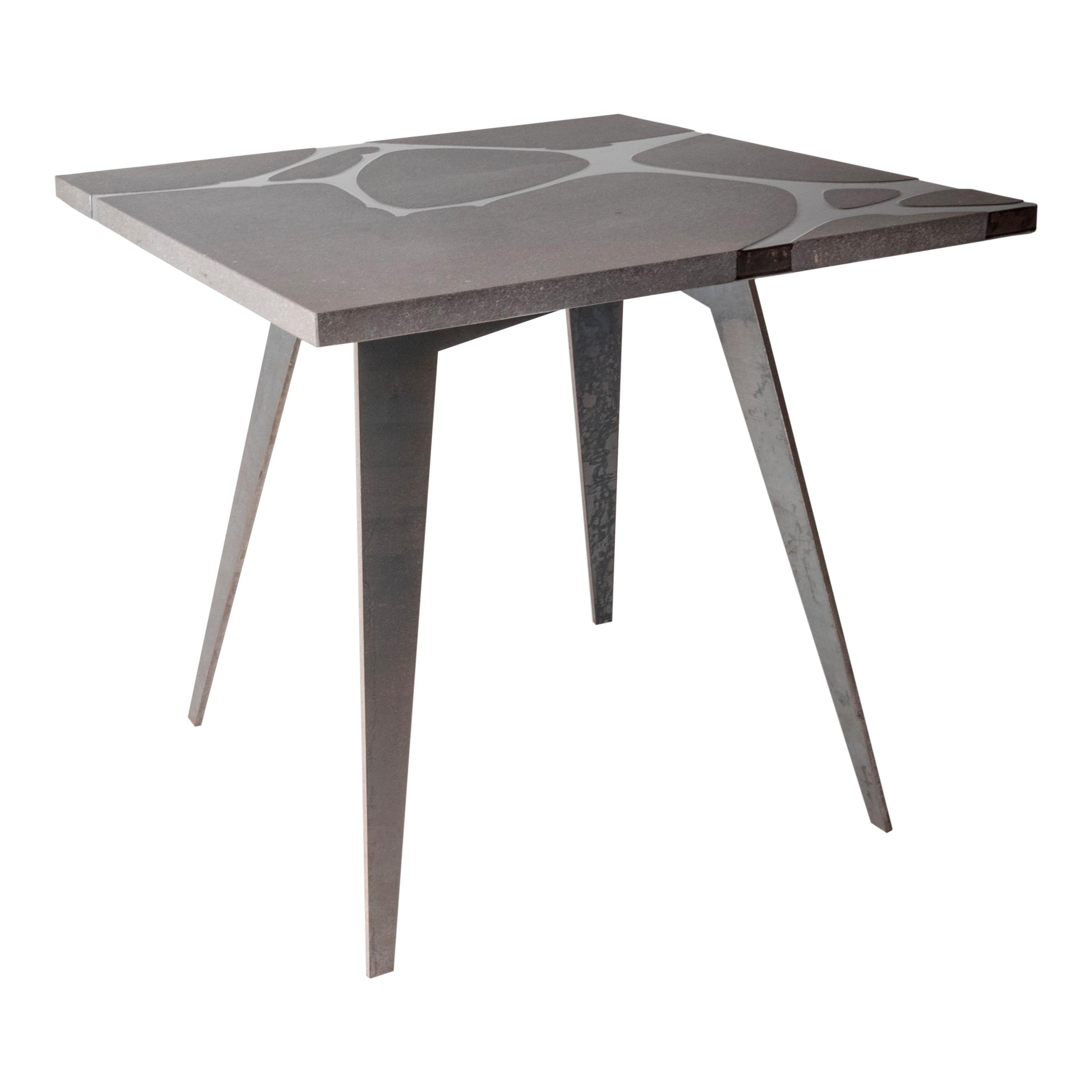 Italian Modern Outdoor Square Table in Lava Stone and Steel, Venturae v1, Filodifumo For Sale