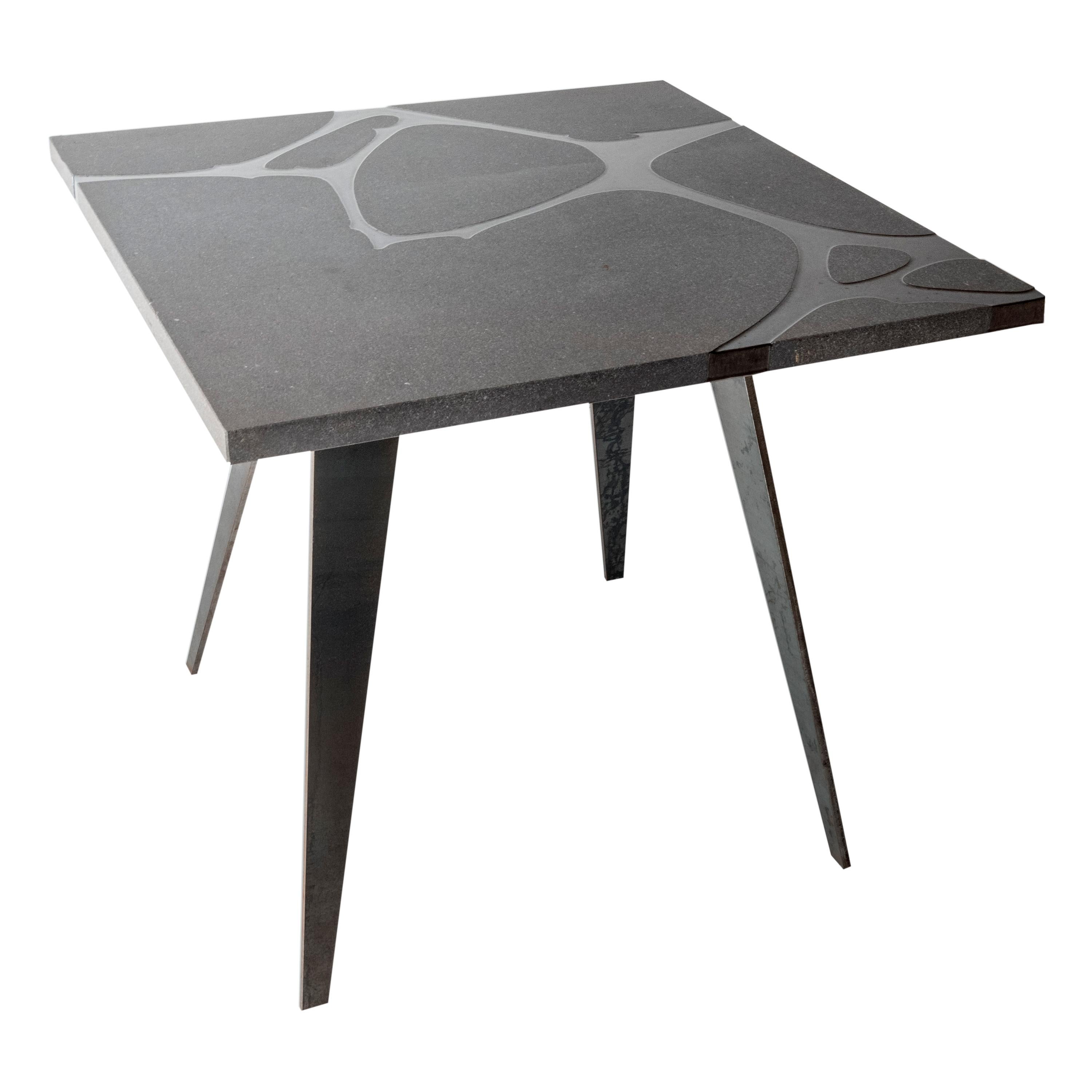 Modern Outdoor Square Table in Lava Stone and Steel, Venturae v1, Filodifumo For Sale