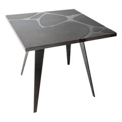 Modern Outdoor Square Table in Lava Stone and Steel, Venturae v1, Filodifumo