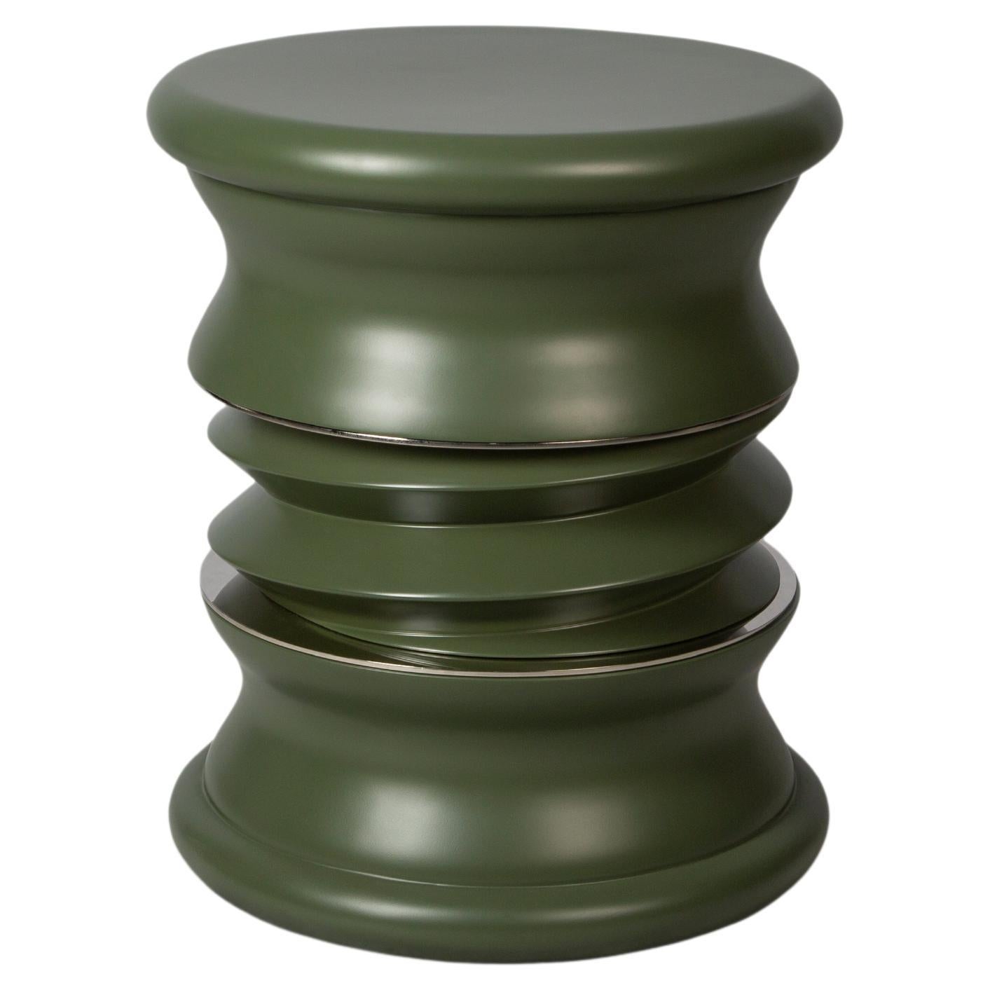 Lonian Twist - Modern Outdoor Green Stool with Metallic Details For Sale