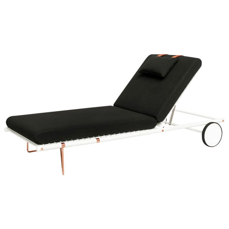 Black Outdoor Sunbed with Plated Legs For Sale at 1stDibs