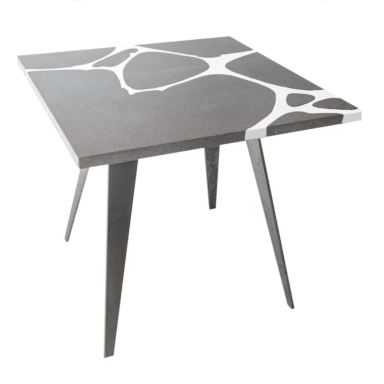 Italian Modern Outdoor Table in Lava Stone and Steel, Venturae v1 white, Filodifumo For Sale
