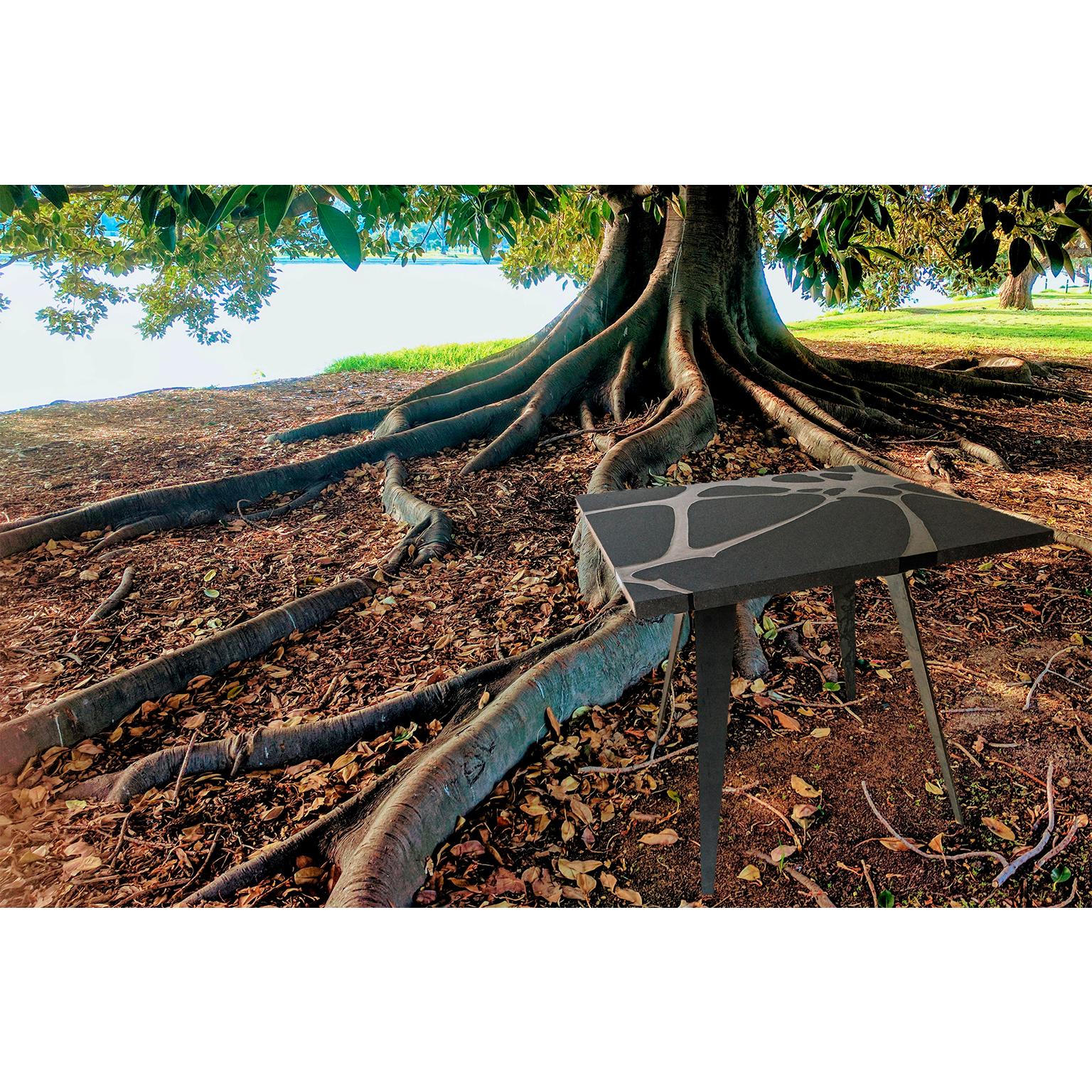 Modern Outdoor Table in Lava Stone and Steel, Venturae v2, Filodifumo For Sale 1