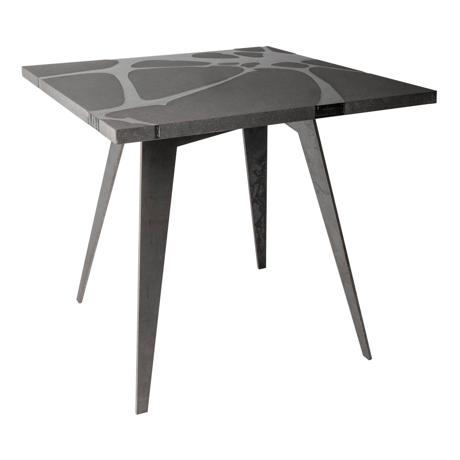 Modern Outdoor Table in Lava Stone and Steel, Venturae v2, Filodifumo For Sale