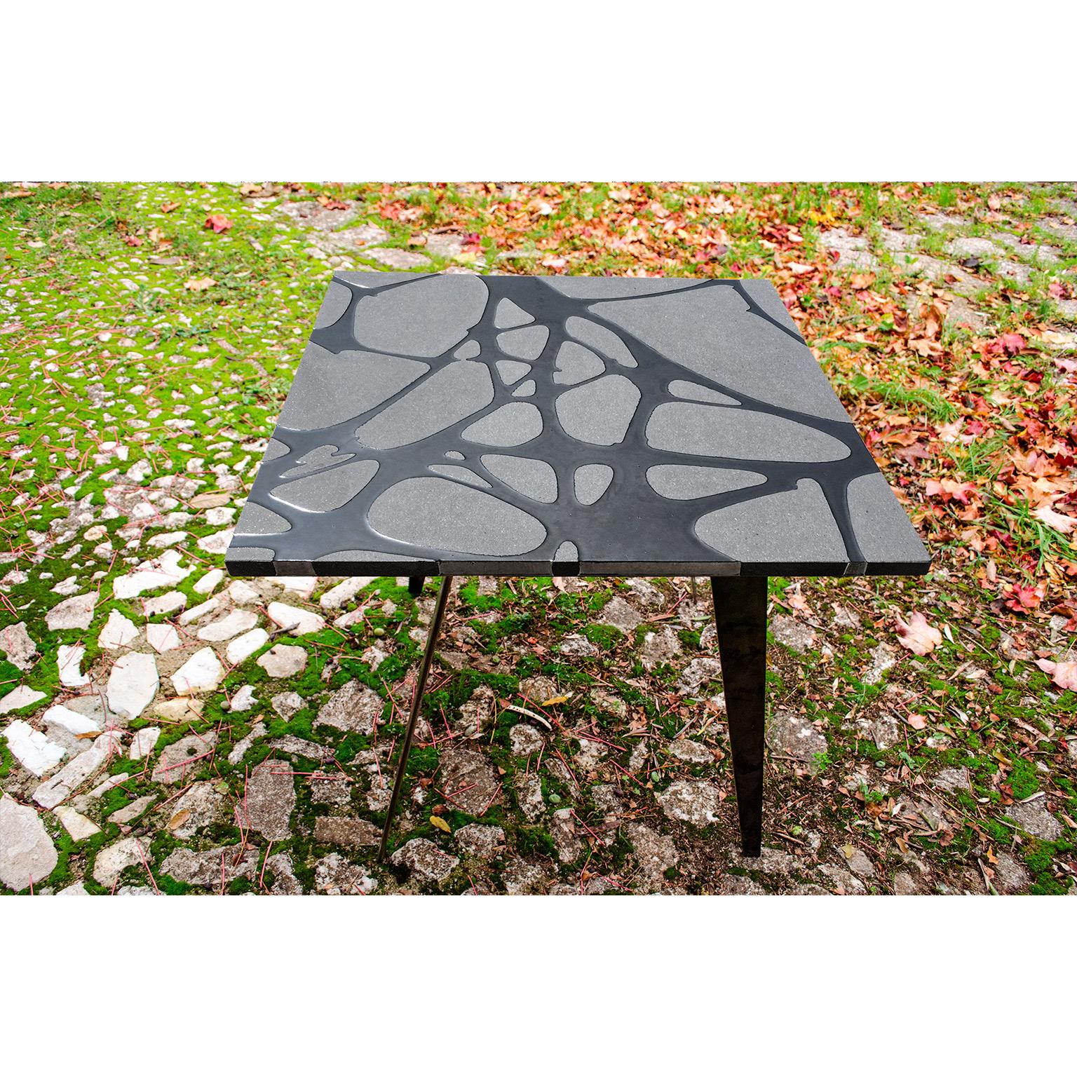 Metal Modern Outdoor Table in Lava Stone and Steel, Venturae v3 black, Filodifumo For Sale