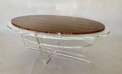 Modern Oval Acrylic And Zebra Wood Cocktail Table . In Stock