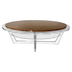 Modern Oval Acrylic And Zebra Wood Cocktail Table . In Stock