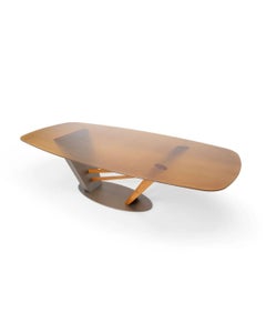 Modern Oval Amber Glass Dining Table with Sculptural Base