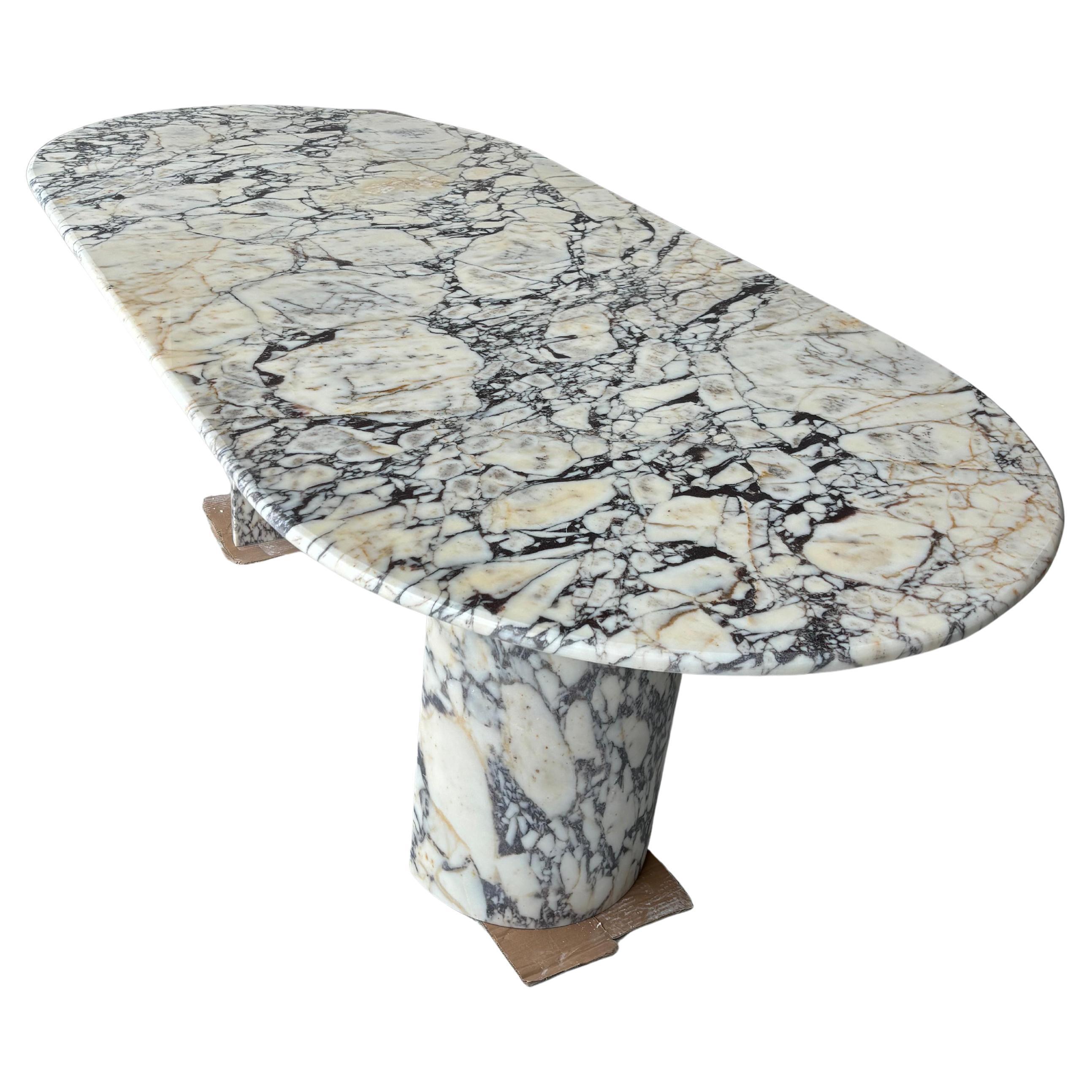 Mesa de comedor moderna ovalada de Calacatta Viola - Mesa de cocina de piedra natural hecha a mano