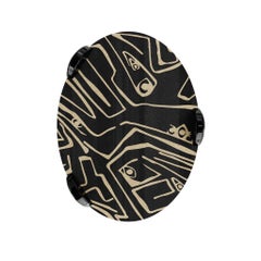 Modern Oval Center Coffee Table Wood Marquetry Contemporary Black & White