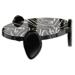 Modern Oval Center Coffee Table Wood Marquetry Contemporary Black & White