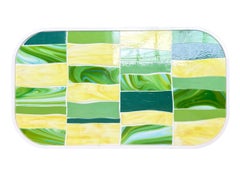 Modern Oval Coffee Table Lacquer Cylinder Base and Glass Mosaic by Ercole Home