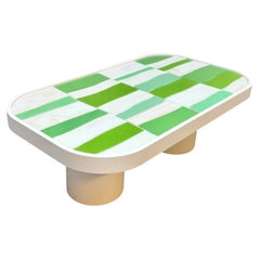 Modern Oval Coffee Table Lacquer Cylinder Base and Glass Mosaic by Ercole Home