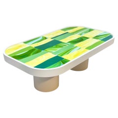 Modern Oval Coffee Table Lacquer Cylinder Base and Glass Mosaic by Ercole Home