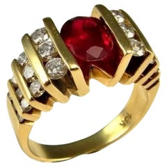 Modern Oval Cut Cluster Ruby Diamond Bridal Promise Ring Diamond Cocktail Ring