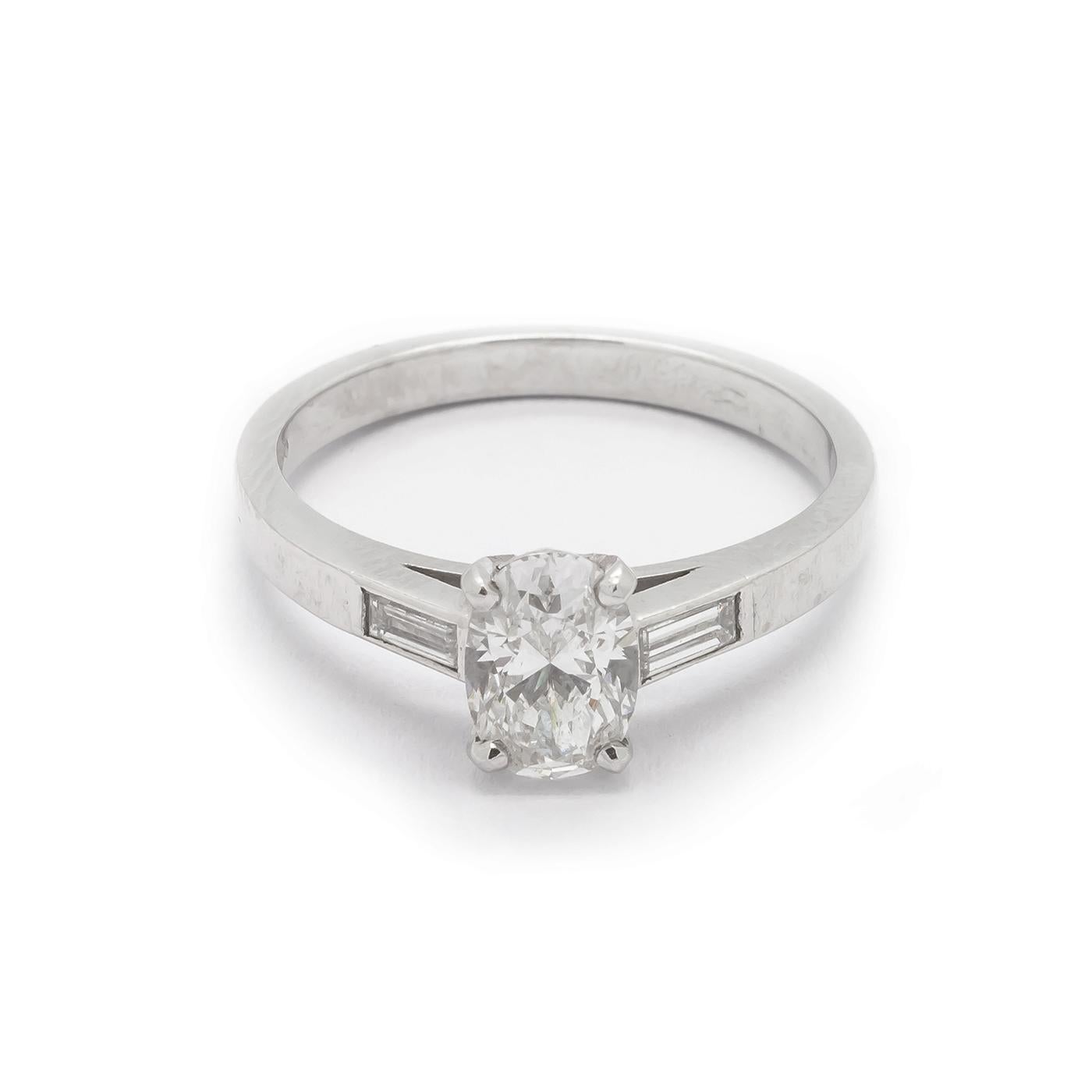 Oval Cut Modern Oval Diamond and Platinum Solitaire Ring, 0.91 Carats For Sale