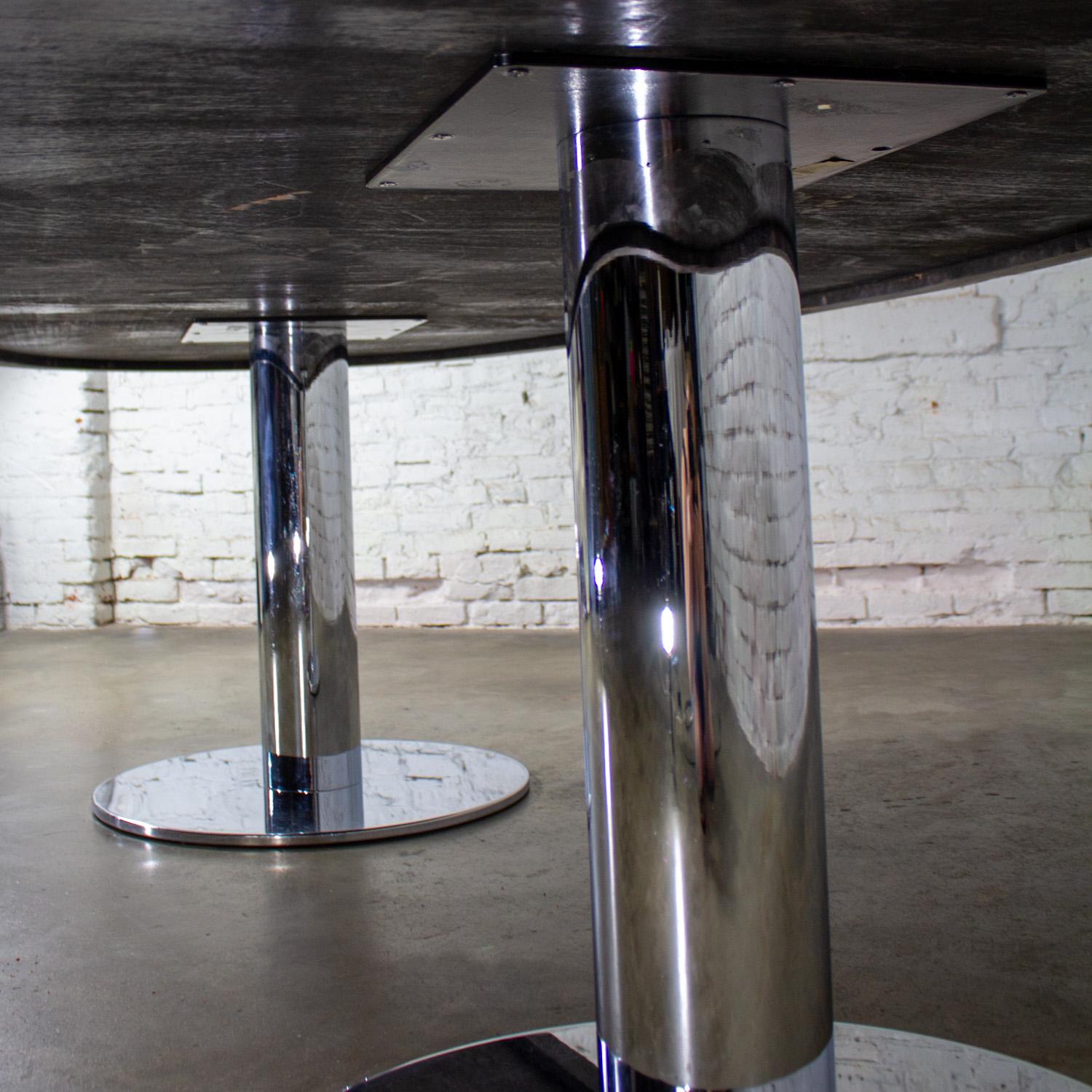 Modern Oval Dining or Conference Table Chrome Cylindrical Double Pedestal Base For Sale 4