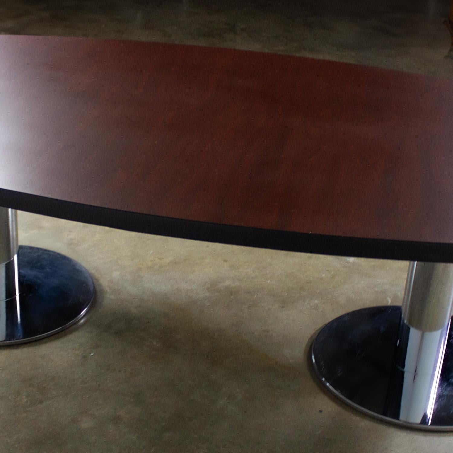 Modern Oval Dining or Conference Table Chrome Cylindrical Double Pedestal Base For Sale 6