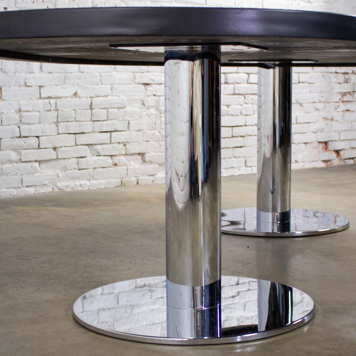 Modern Oval Dining or Conference Table Chrome Cylindrical Double Pedestal Base For Sale 3