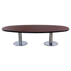 Modern Oval Dining or Conference Table Chrome Cylindrical Double Pedestal Base