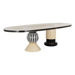 Modern Oval Dining Table Black & White Top, Gold Stainless Steel Details