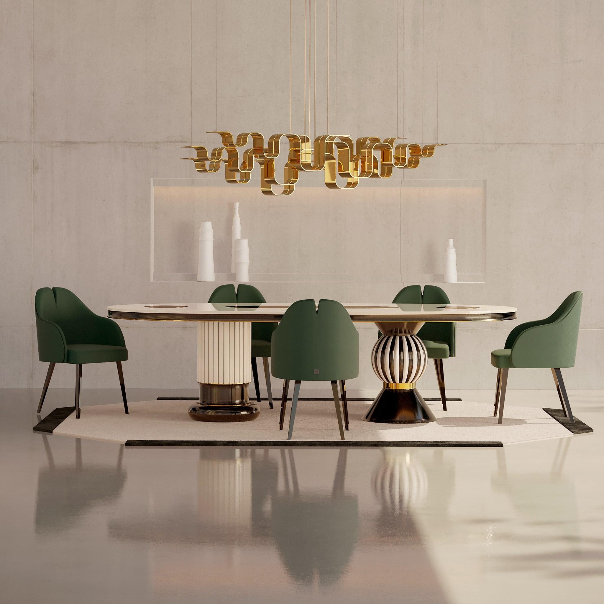 Acier inoxydable Table de salle à manger ovale moderne Plateau noir et blanc, détails en acier inoxydable doré en vente