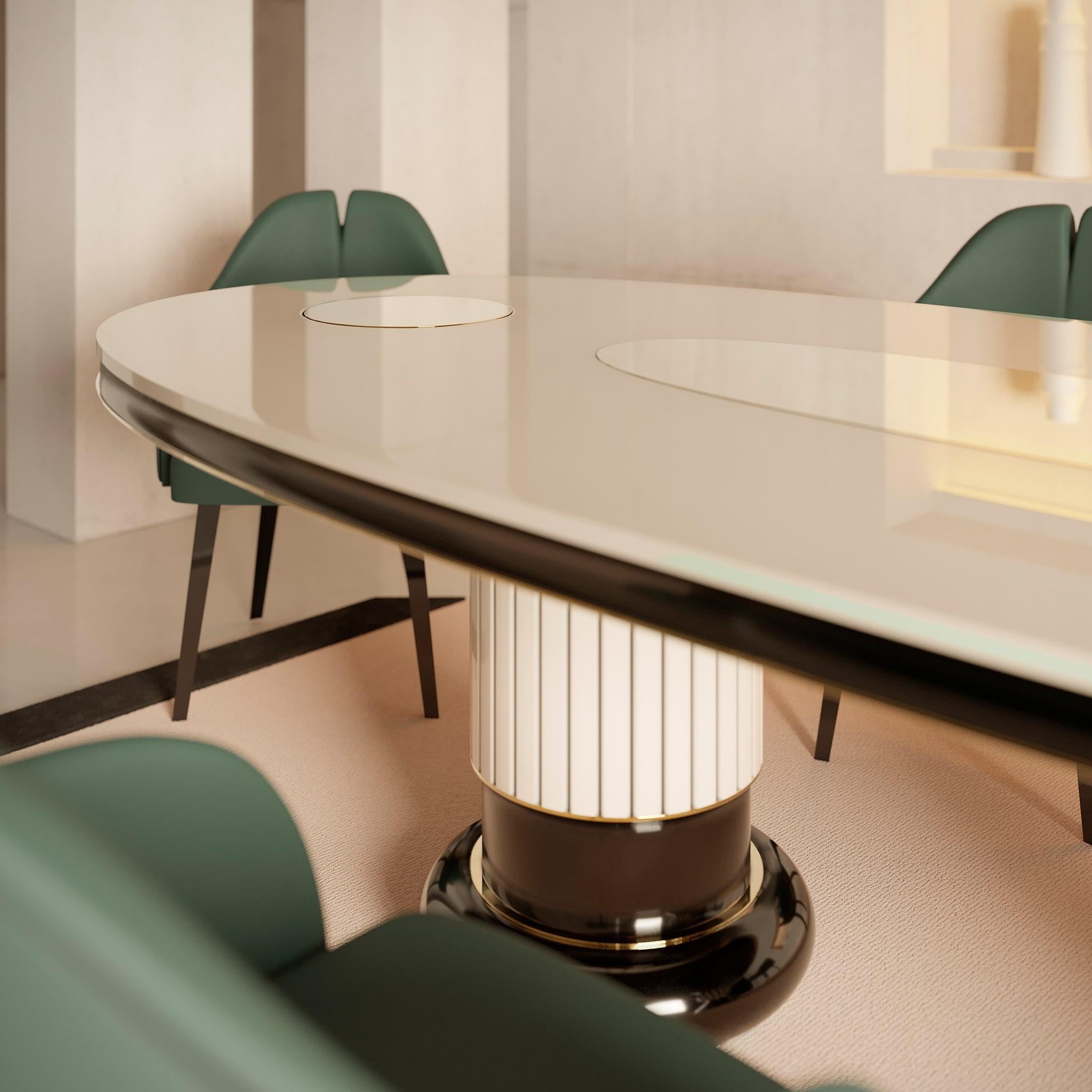 Table de salle à manger ovale moderne Plateau noir et blanc, détails en acier inoxydable doré en vente 2