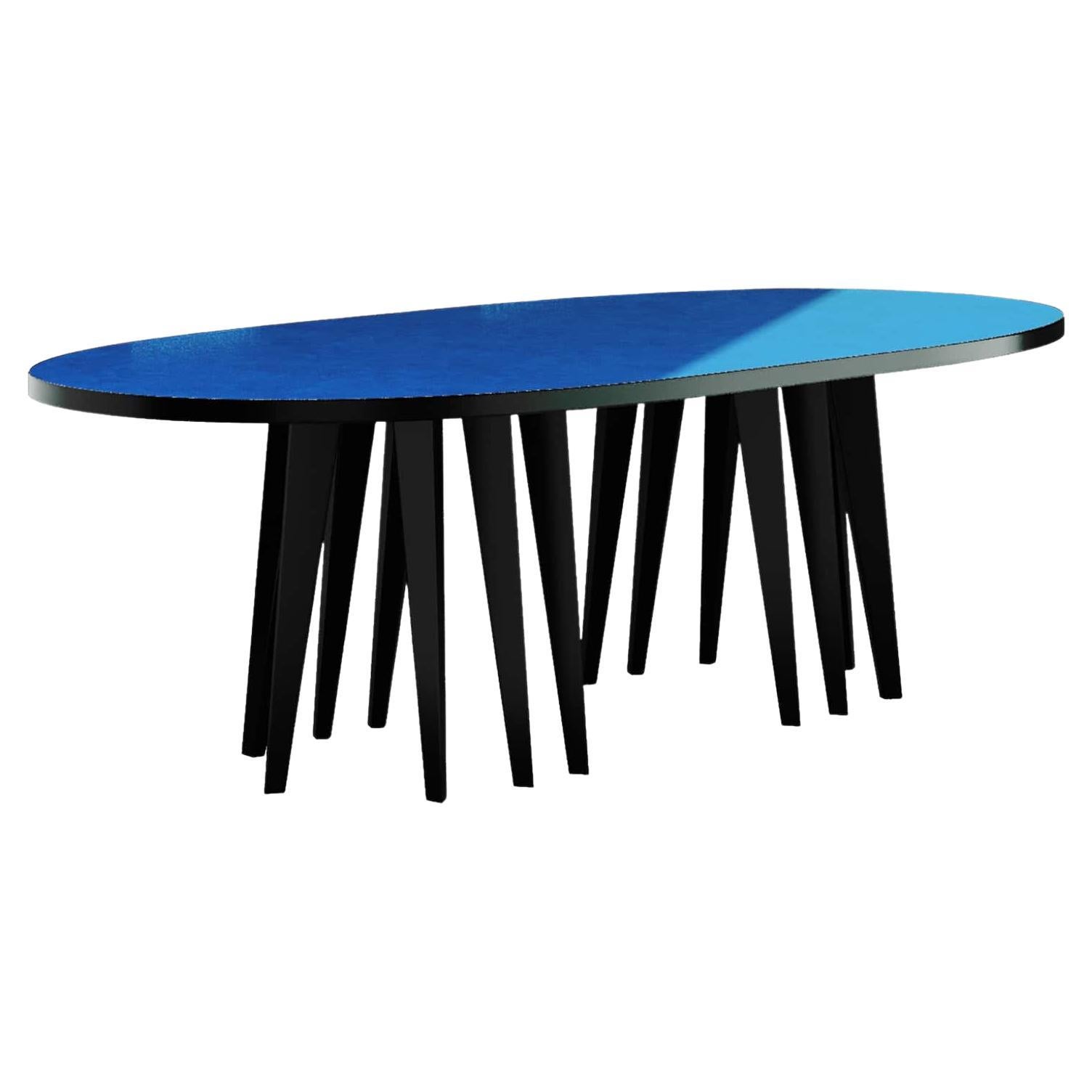 Modern Oval Dining Table Black and White Top, Gold Stainless Steel Details For Sale at 1stDibs